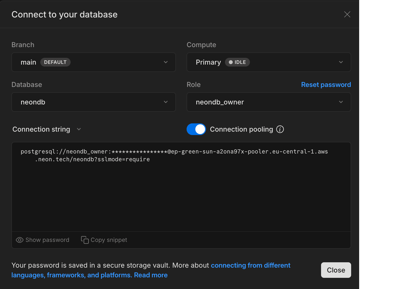 Connection Details pooled connection string